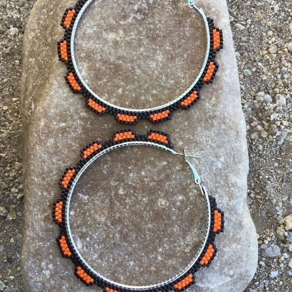 Orange Beaded Hoops, New, Handmade by Me - Picture 7 of 9